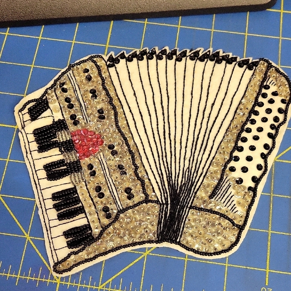 Vintage Beaded Accordion 6" x 7.5" Patch New